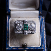 Art Deco Emerald and Diamond Cocktail Ring