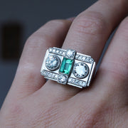 Art Deco Emerald and Diamond Cocktail Ring