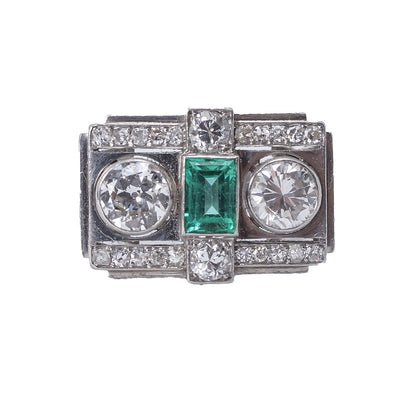 Art Deco Emerald and Diamond Cocktail Ring