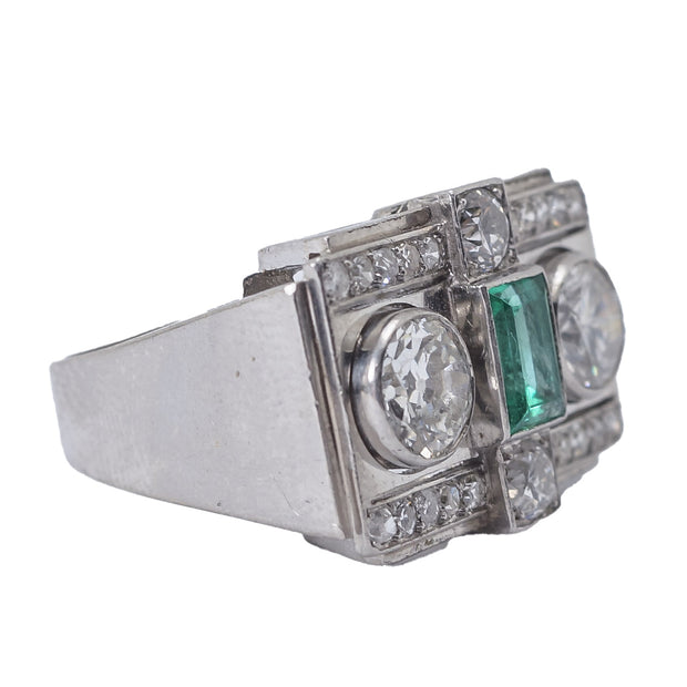 Art Deco Emerald and Diamond Cocktail Ring