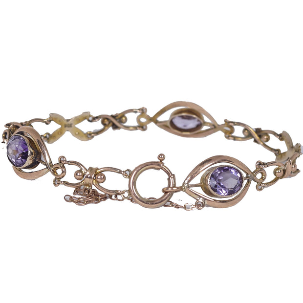 Edwardian Pearl and Amethyst Fancy Link Bracelet