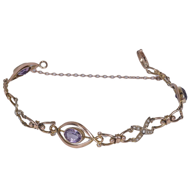 Edwardian Pearl and Amethyst Fancy Link Bracelet