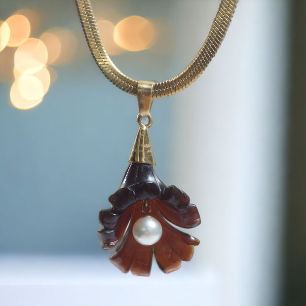 Art Deco Hand Carved Orchid Pendant
