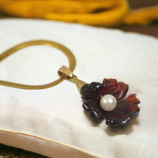 Art Deco Hand Carved Orchid Pendant