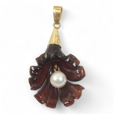 Art Deco Hand Carved Orchid Pendant