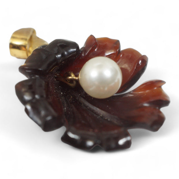 Art Deco Hand Carved Orchid Pendant