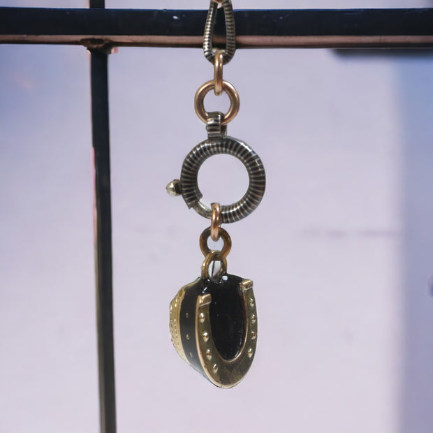 Victorian Black Enamel Horse Shoe Vinaigrette