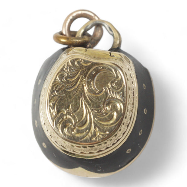 Victorian Black Enamel Horse Shoe Vinaigrette