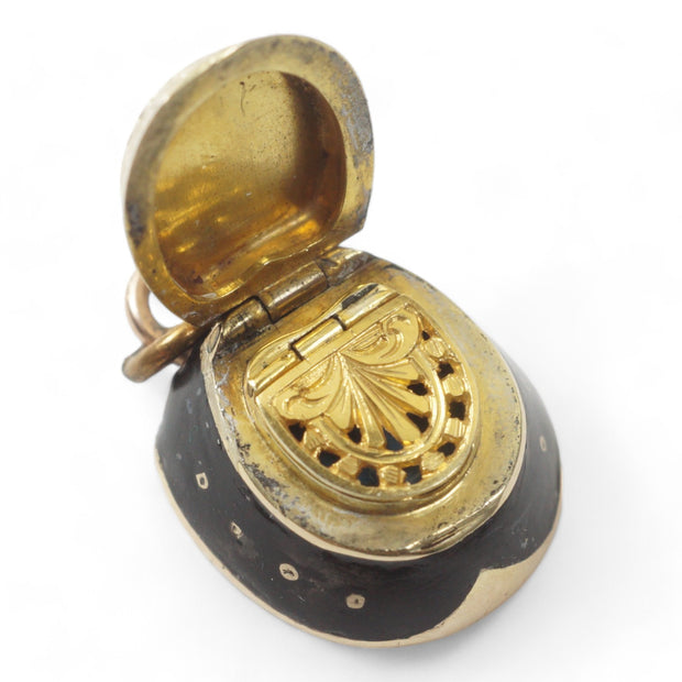Victorian Black Enamel Horse Shoe Vinaigrette
