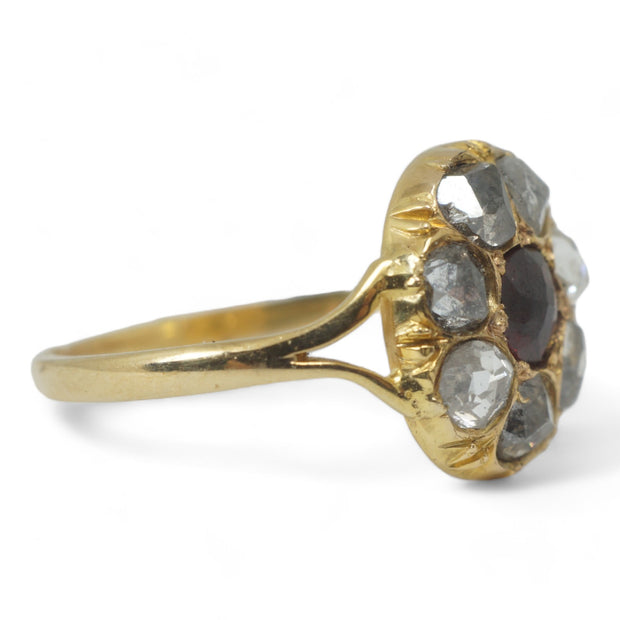 Early Rose Cut Diamond and Garnet Cluster Ring