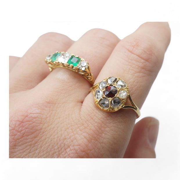 Early Rose Cut Diamond and Garnet Cluster Ring
