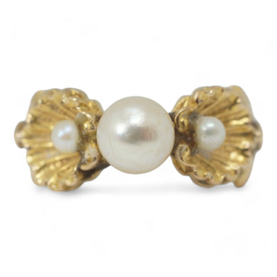 Art Nouveau Clam Shell Pearl Ring