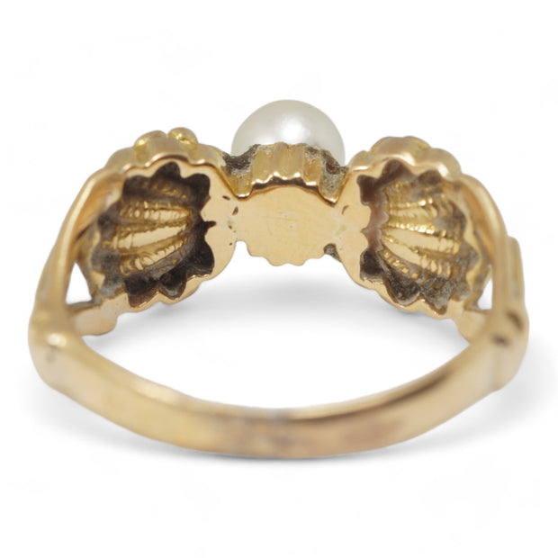 Art Nouveau Clam Shell Pearl Ring