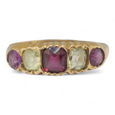 Victorian Chrysoberyl and Garnet Five Stone Ring