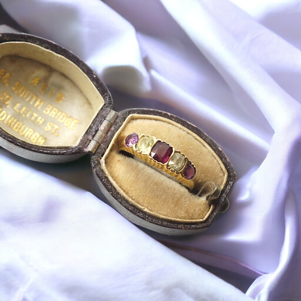Victorian Chrysoberyl and Garnet Five Stone Ring
