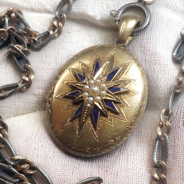Victorian Enamel and Pearl Star Locket