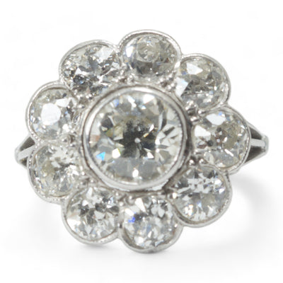 Edwardian 4ct Diamond Engagement Cluster Ring