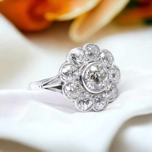 Edwardian 4ct Diamond Engagement Cluster Ring