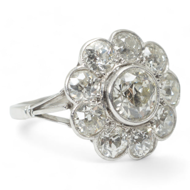 Edwardian 4ct Diamond Engagement Cluster Ring