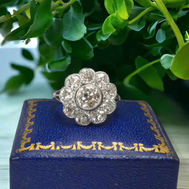 Edwardian 4ct Diamond Engagement Cluster Ring