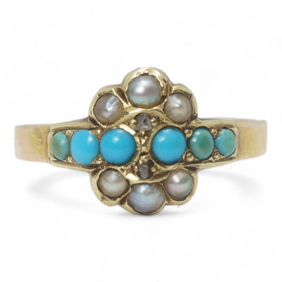 Victorian Turquoise Pearl and Rose Cut Diamond Ring