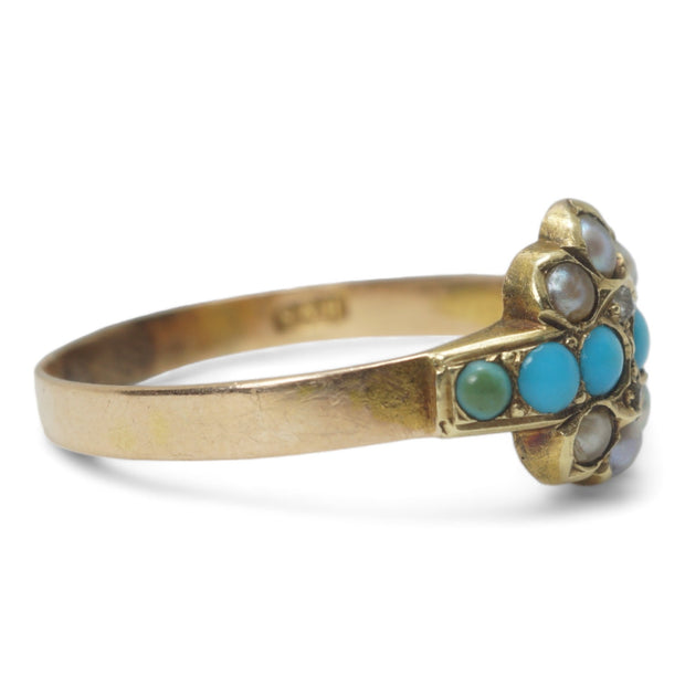 Victorian Turquoise Pearl and Rose Cut Diamond Ring