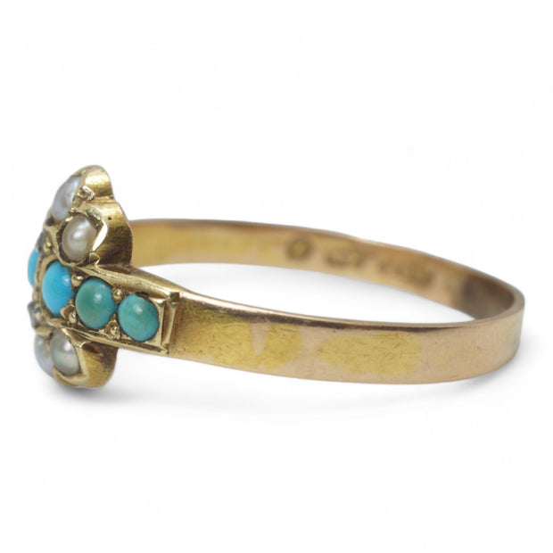 Victorian Turquoise Pearl and Rose Cut Diamond Ring