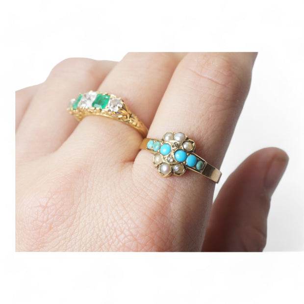 Victorian Turquoise Pearl and Rose Cut Diamond Ring