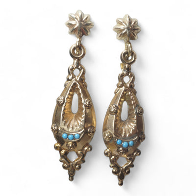 Victorian Gold Turquoise Drop Earrings