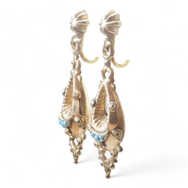 Victorian Gold Turquoise Drop Earrings