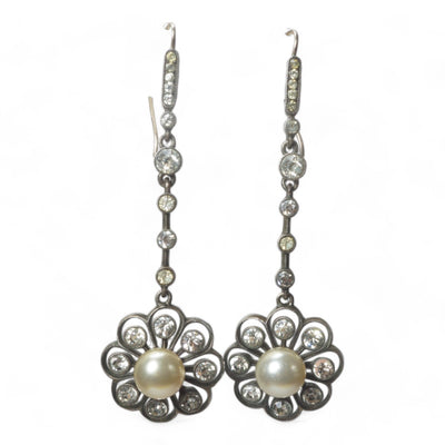 Knoll and Pregizer Pearl and Paste Cluster Earrings