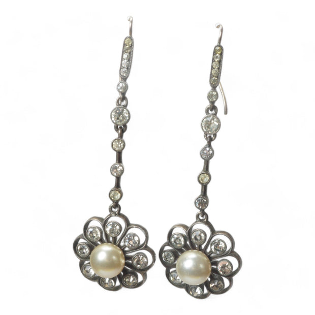 Knoll and Pregizer Pearl and Paste Cluster Earrings