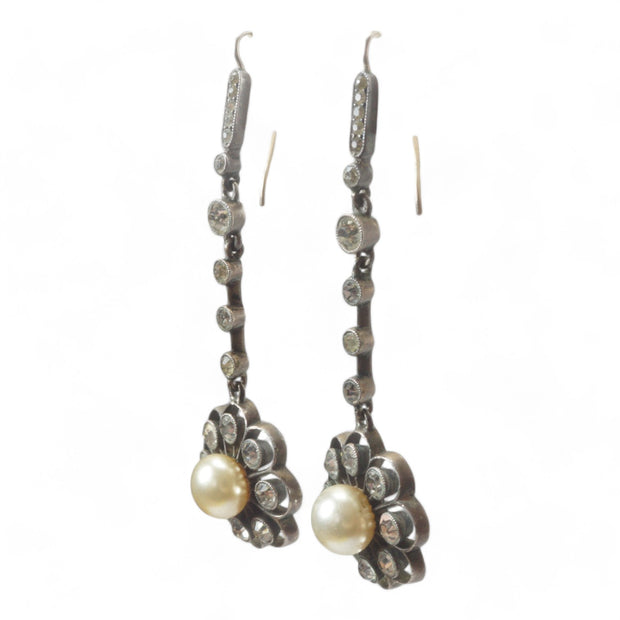 Knoll and Pregizer Pearl and Paste Cluster Earrings