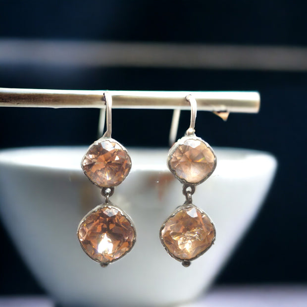 Georgian Silver and gold Peach Paste Earrings