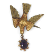 Georgian 15k Gold Amethyst Swallow Brooch