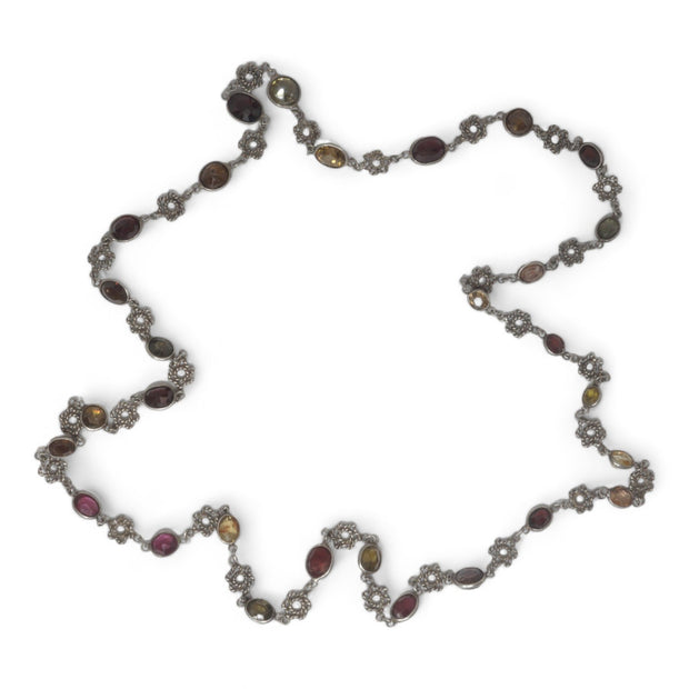 Edwardian Silver Multi Gem Necklace