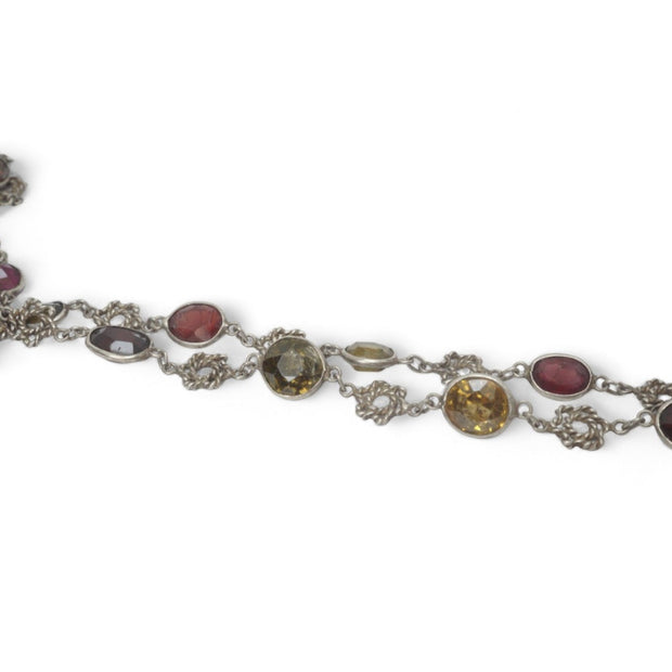 Edwardian Silver Multi Gem Necklace