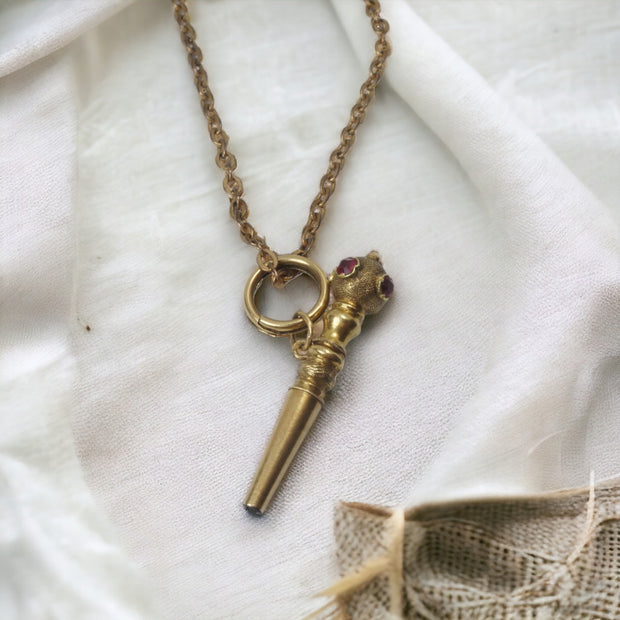 Victorian 18k Gold Ruby Watch Key