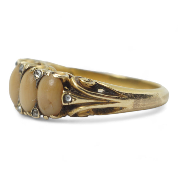 Victorian Coral Diamond 5 Stone Ring