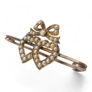Antique Double Heart Pearl Brooch