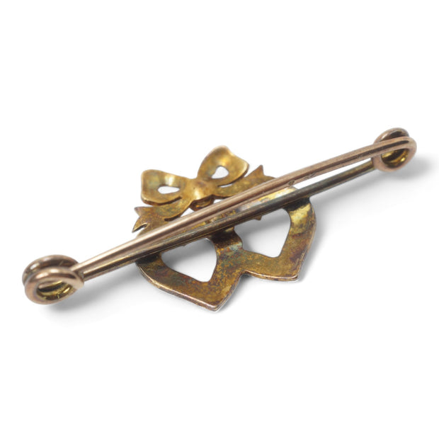 Antique Double Heart Pearl Brooch