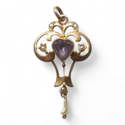 Art Nouveau Amethyst Heart Pendant