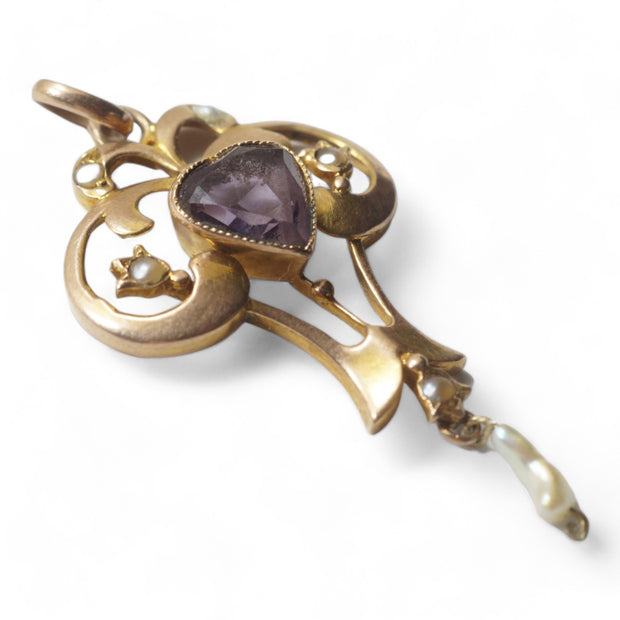 Art Nouveau Amethyst Heart Pendant