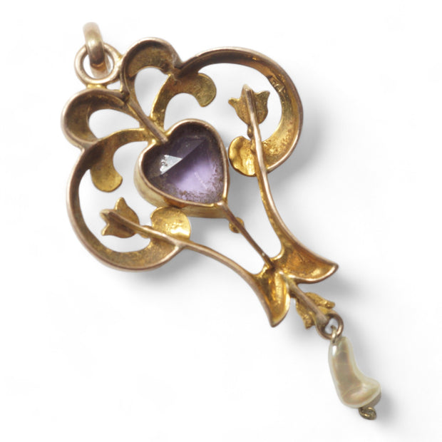 Art Nouveau Amethyst Heart Pendant