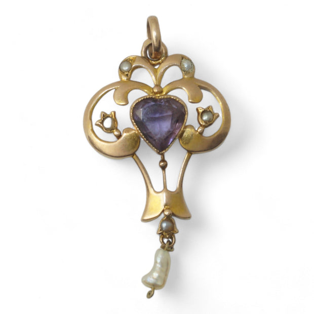 Art Nouveau Amethyst Heart Pendant