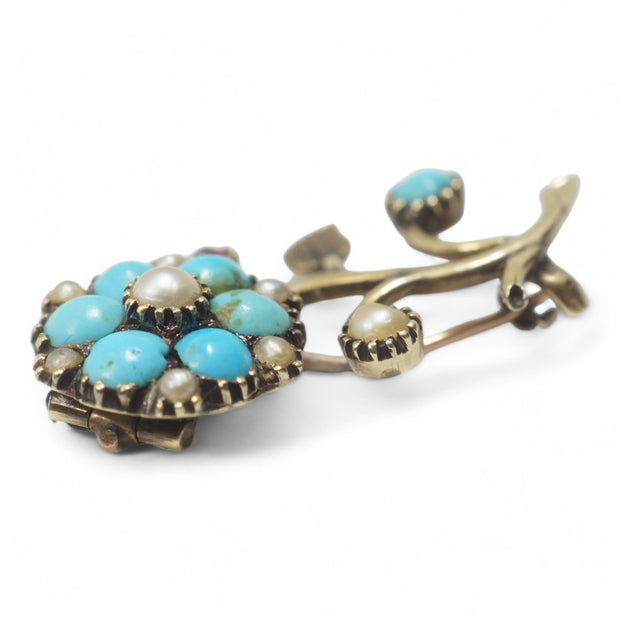 Georgian Period Turquoise Pearl Ruby Brooch