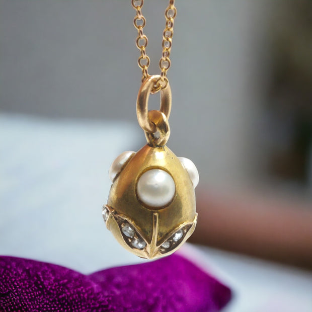 Victorian Diamond and Pearl Easter Egg Charm