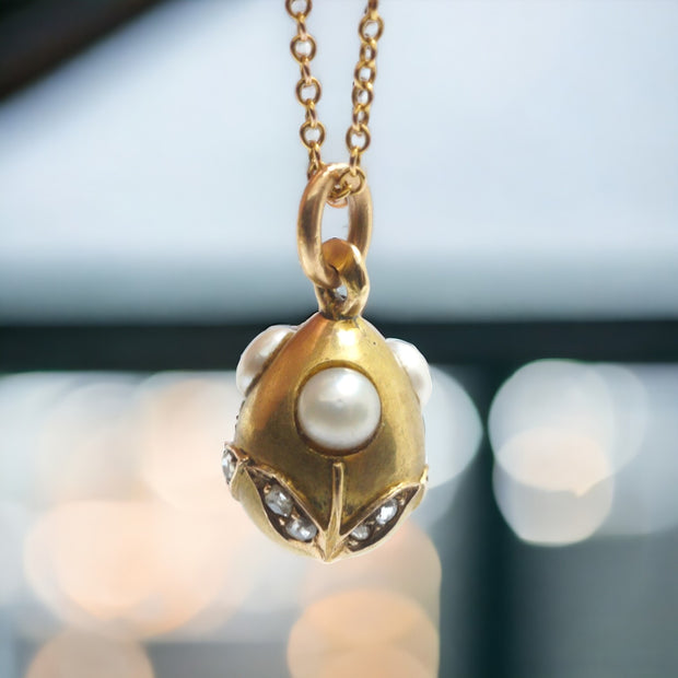 Victorian Diamond and Pearl Easter Egg Charm