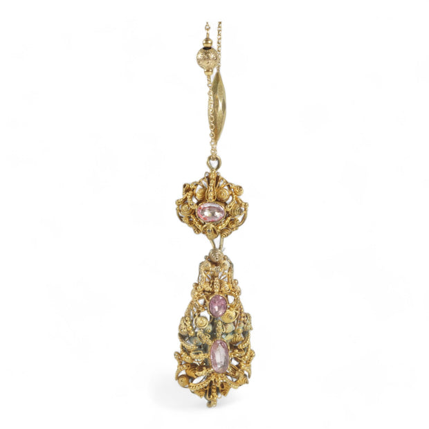 Georgian Pink Crystal Day & Night Drop Pendant