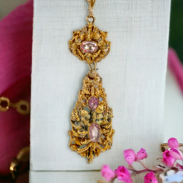 Georgian Pink Crystal Day & Night Drop Pendant